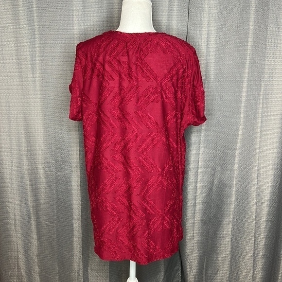 PEACE & PEARLS XL BURGUNDY V NECK BLOUSE SHORT SLEEVES - Picture 6 of 7